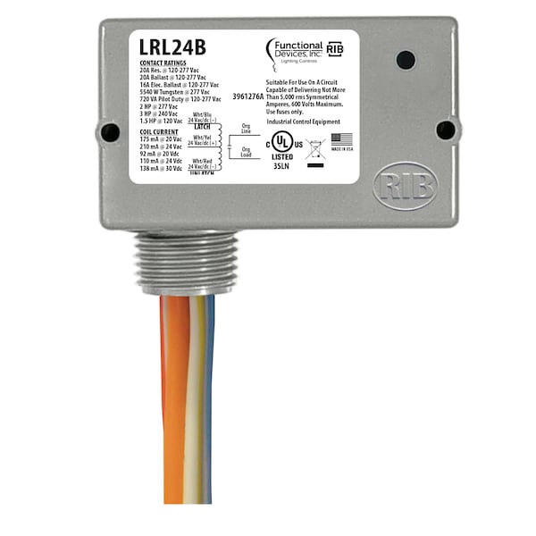 Mechanically Latching Lighting Relay, 24 Vac/dc Coil, SPST relay with